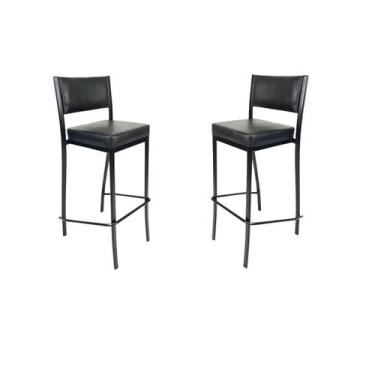 Imagem de Kit 2 Banquetas EMPILHÁVEL Preta Altura 65cm assento e encosto Preto -