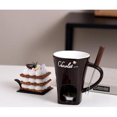 Imagem de Conjunto de panela de fondue para doces de chocolate e queijo, mini canecas de fondue de cerâmica, conjunto de canecas de fondue de chocolate com garfos, canecas de derretimento de chocolate, conjunto