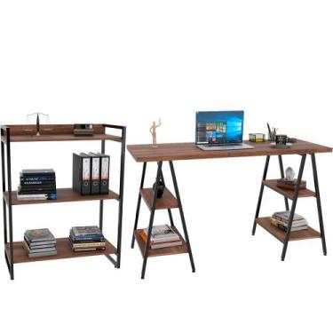 Imagem de Kit Mesa Cavalete 150 cm com Estante 3 Prateleiras Estilo Industrial F