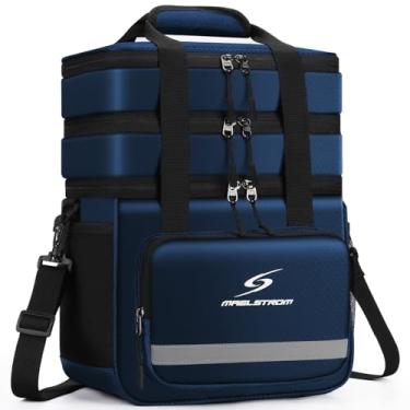 Imagem de Maelstrom Lancheira grande com isolamento Foodie Buds, dobrável, à prova de vazamento, bolsa portátil para escola, escritório, atividades ao ar livre em família, grande, azul