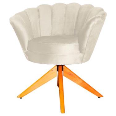 Imagem de Poltrona Decorativa Pétala Pés Madeira Giratório Veludo Bege - DS Esto