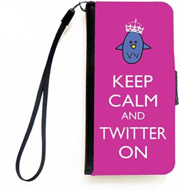 Imagem de Rikki Knight Keep Calm and Twitter On Rose Pink Color Flip Wallet Case com aba magnética para Apple iPhone 5c