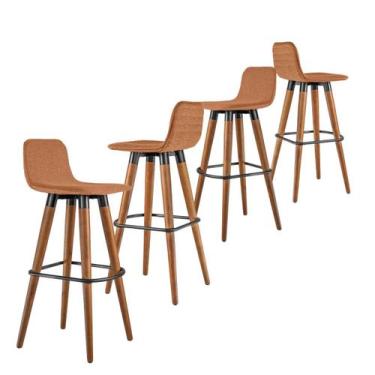 Imagem de Kit 4 Banquetas Línea Alto Padrão em Madeira Linho Terracota - UniDeco