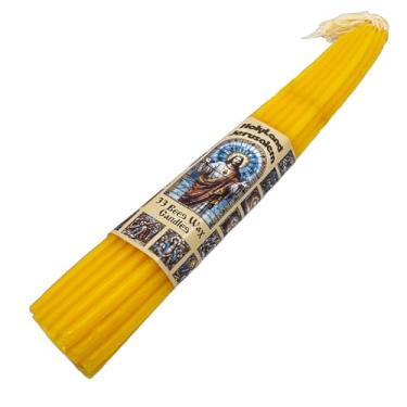 Imagem de 33 velas amarelas de cera de abelha sem fumaça para oração, aniversários, decoração de casa, Natal, Páscoa, Hanukkah e cerimônias religiosas da Terra Santa de Jerusalém, 28 cm