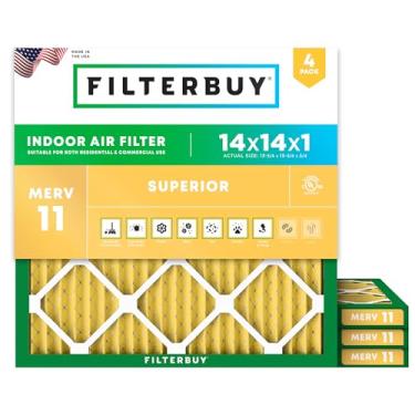 Imagem de Filterbuy Filtro de ar MERV 11 Defesa contra alérgenos (pacote com 4), substituição de filtros de ar para forno HVAC AC plissado (tamanho real: 13.50 x 13.50 x 0.75 polegadas)