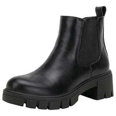 Imagem de Jeossy Bota feminina de cano curto 9606 Chelsea Plataforma Chucky Bota feminina, Plataforma-9606-preta, 37