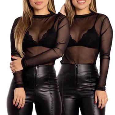 Imagem de Kit 2 Blusas de Tule Manga Longa Segunda Pele Transparente - Maranne, 