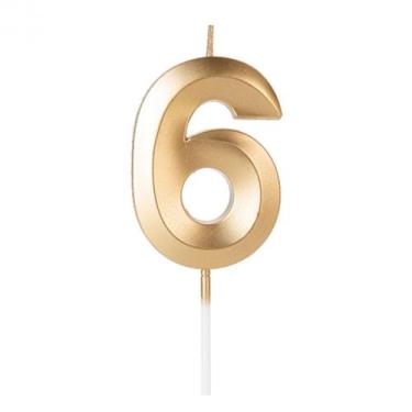 Imagem de Vela Design Dourada Número 6 - Silverfestas - SILVER PLASTIC