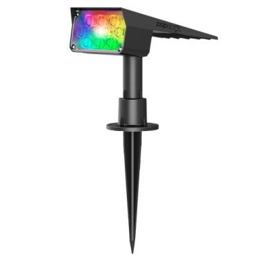 Imagem de Luminária Solar Spot Espeto de Jardim Refletor Luz Colorida LED RGB Po