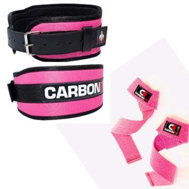 Imagem de Cinturão + strap fita kit academia musculação rosa - CARBONFIT, Rosa, 