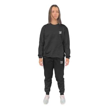 Imagem de Conjunto de Moletom Feminino Blusa Sem Capuz e Calça Jogger Estampado 