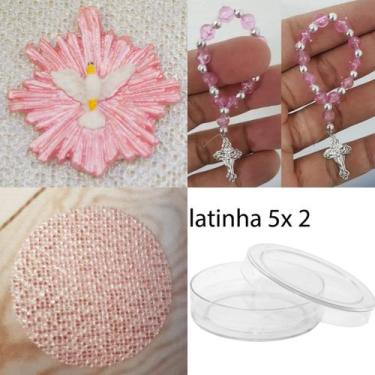 Imagem de Lembrancinhas para montar 10 latinhas acrílico 5x2 + 10 mini terços + 