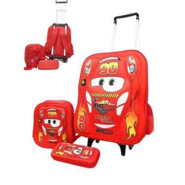 Imagem de Kit Mochila De Rodinha Infantil Menino 3 Peças Kars Kids 3d, Vermelho