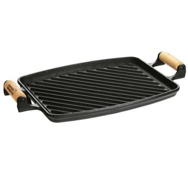 Imagem de Chapa Grill De Ferro Com Alça Madeira 33x25 cm - Fumil