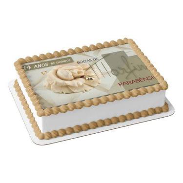 Imagem de Papel De Arroz P/ Bolo Bodas De Marfim 14 Anos De Casamento - Genérico