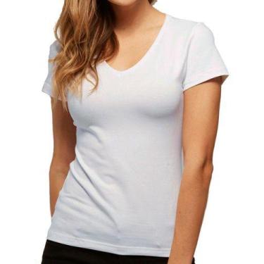 Imagem de Baby Look Gola V Camiseta Feminina Básica Blusinha Algodão - Vesttuari