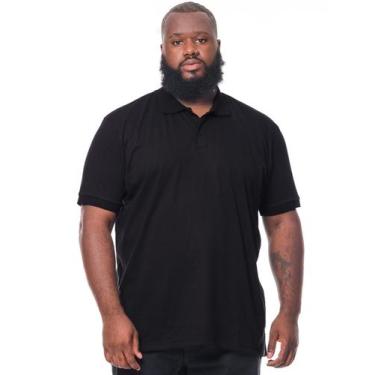 Imagem de Camisa Polo Plus Size Masculina Lisa com Punho Preta - ANISTIA, Preto,