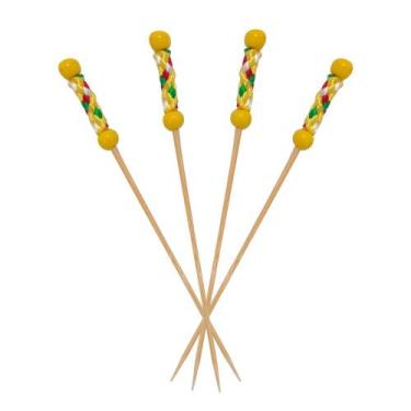 Imagem de Espeto trançado 2 bolinhas amarelo 12cm 100 un - Oriental