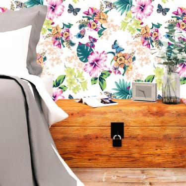 Imagem de Adesivo de Parede Floral Colorido e Folhas Verdes 310x58cm - PapeldePa
