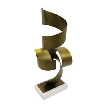 Imagem de Escultura Decorativa Metal Dourado Abstrato c Base Luxo - LUXdécor