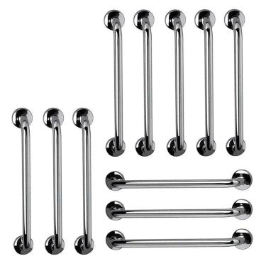 Imagem de Barra de Apoio 60cm Inox Kit 11 Unidades Idoso Cadeirante Deficiente Gestante Banheiro Box Suporte Escada Corrimao Acessibilidade