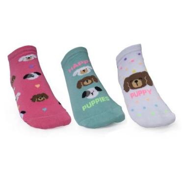 Imagem de Kit com 3 Meias Feminina Selene Cano Curto Verde/rosa, Verde, 34/39