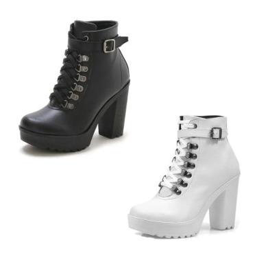 Imagem de Kit 2 Bota Feminina Cano Curto JCL STORE Coturno Salto Alto Tratorada 