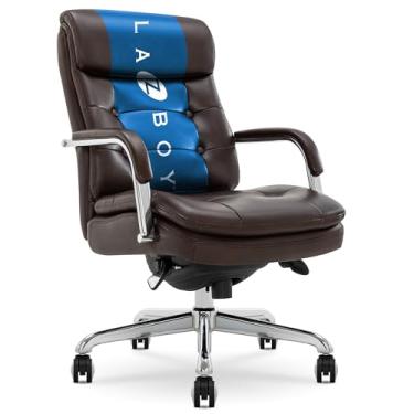 Imagem de La-Z-Boy Sonata Executive Cadeira de escritório no meio do encosto, assento e encosto com botões, almofada de camada dupla, apoios de braços acolchoados, cadeira de mesa ergonômica para computador