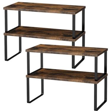 Imagem de OGEMXU Organizadores de prateleira de armário, prateleira grande de balcão de cozinha de 39,9 cm, conjunto de 4 organizadores de despensa de cozinha, prateleiras de armazenamento para bancada, suporte