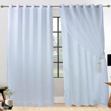 Imagem de Cortina Jade Voil/Voal Xadrez Forro Microfibra Para Sala e Quarto 2,00m x 1,80m (Branco)