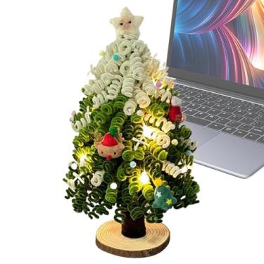 Imagem de Árvore de Natal pequena com luzes,Árvores de Natal de mesa | Haste de torção artesanal Árvore de Natal Decorações de Natal,Decoração de mesa de Natal para iniciantes e entusiastas artesanais