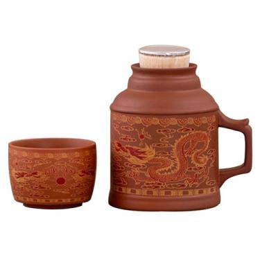 Imagem de Xícara De Chá Vintage Para Casa, Conjunto De Copo De Caneca Portátil Com Tampa, Copo De Cerâmica Com Pega Confortável(Style1)