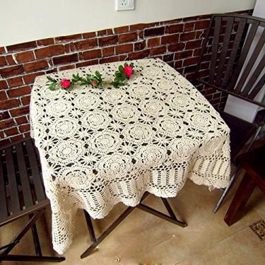 Imagem de Lelefly Toalha de mesa quadrada de renda de crochê feita à mão de algodão Doilies Doily Table Dresser Scarf Decoration, 48 cm, bege