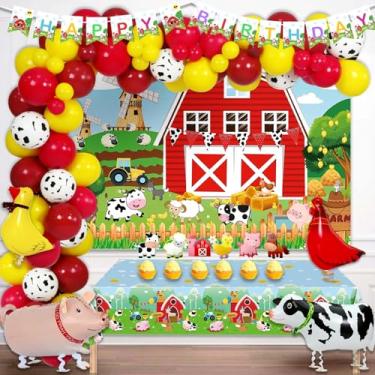 Imagem de Fiesec 90 Peças Decorações De Festa De Fazenda, Decorações De Festa De Aniversário Com Tema De Animais De Fazenda Pano De Fundo Arco De Balão Guirlanda Banner Toalha De Mesa Bolo Cupcake Topper Animai