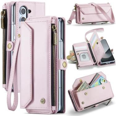 Imagem de Dteck Capa para Samsung Galaxy Z Fold 3 (2021) - Capa portátil de couro PU com alça de ombro transversal e alça de pulso e suporte de caneta Stylus e função de carteira/suporte, capa protetora flip,