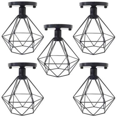 Imagem de Luminária de Teto Estilo Diamante, Kit com 5 Plafons, Aramado Preto -Brasil Decor
