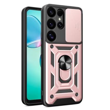 Imagem de LTLMYDAM Capa com anel antiqueda para Samsung Galaxy S25 Ultra/S25 Plus/S25, capa de lente deslizante resistente, suporte militar com sucção magnética de veículos, rosa, S25 Plus