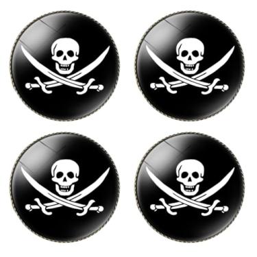 Imagem de HSQCEZ 4 pinos de bandeira de pirata Jack Rackham redondo 2,5 cm, crachá de lapela de caveira pirata para chapéu e mochila, 1 inch, Vidro, Vidro
