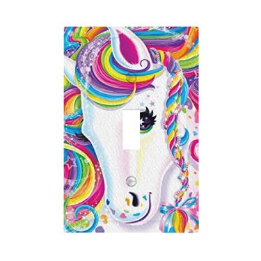 Imagem de Capa de interruptor de luz de unicórnio colorido arco-íris 1 interruptor de luz interruptor único placa decorativa placa de interruptor elétrico para banheiro quarto decoração de casa