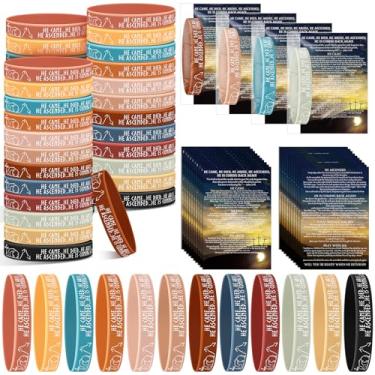 Imagem de Moinchore 72 Sets Resurrection Gifts Bulk Christian Bible Verse Bracelet with Gospel Tracts He Came Died Arose Silicone Wristbands Religious Card Easter Baskets Stuffers Church Gift (Retro Colors)