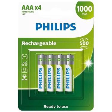 Imagem de 04 Pilhas AAA Philips Recarregável 1000mah Palito