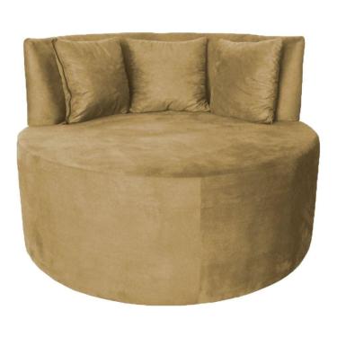 Imagem de Sofá Puff Chaise Estofada Redondo Barcelona Almofadas Suede Bege Eli Móveis E Decoração