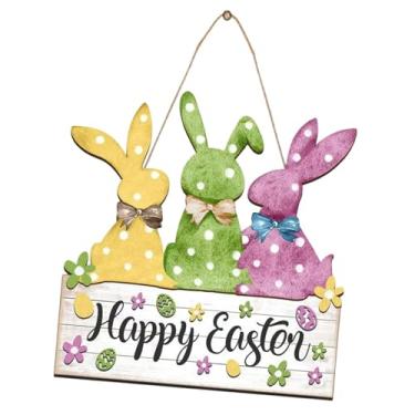 Imagem de Ioensy Páscoa de coelhinho de madeira placa de porta de madeira, Wreath Wreath Spring Sign, Placa pendurada para cafeteria de fazenda ao ar, com Cor Verde