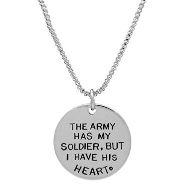 Imagem de Art Attack Colar de corrente do exército dos Estados Unidos, pingente para mulheres, namorada militar, coração de soldado, amor e guerra das forças armadas americanas (prata), Metal, Sem Pedra