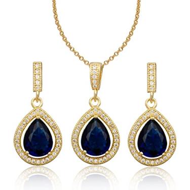 Imagem de Conjunto de joias de lágrima para mulheres – Conjunto de brincos de gota e pingente de zircônia cúbica pequena de prata esterlina com zircônia cúbica e pingente para casamento, noiva, madrinhas, mãe da noiva, formatura, festa, bijuteria, Pedra preciosa, Zircônia cúbica