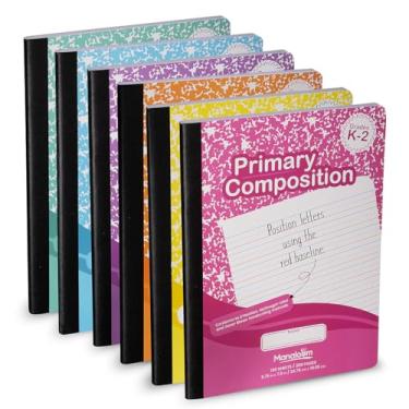 Imagem de Caderno de composição primária K-2, livro de composição pautada primária grau K 2, pré-escola, 1ª série, cadernos forrados, pautado primário - 24 cm x 19 cm - capa durável - 100 folhas - cores