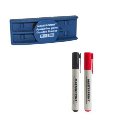 Imagem de Kit de Pincéis para Quadro Branco, 2 Unidades, Vermelho e Preto, Recarregável, com Apagador