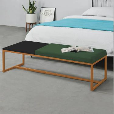Imagem de Calçadeira Recamier Londres 160cm Industrial Bronze Suede Verde Tampo Quadrado mdf Preto - Ahz Móveis