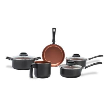 Imagem de Jogo de Panelas Brinox Antiaderente Pro-Flon 5 Peças Topázio Cinza Ran