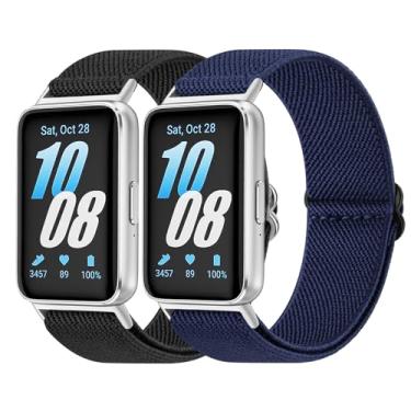 Imagem de Pacote com 2 pulseiras elásticas para Samsung Galaxy Fit 3 para mulheres e homens, pulseira de substituição de nylon elástico macio ajustável compatível com smartwatch Samsung Galaxy Fit 3 SM-R390